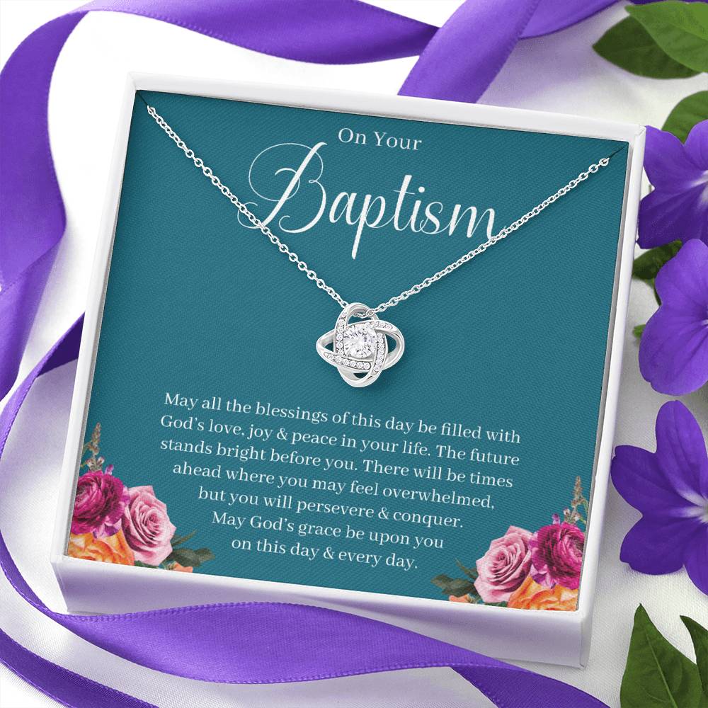 Adult Baptism Gift, Baptism Necklace, Baptism Keepsake, LDS Gift, Jewelry Baptism Gift, Adult Christening Gift Love Knot 08a