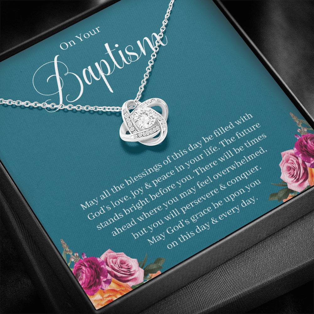 Adult Baptism Gift, Baptism Necklace, Baptism Keepsake, LDS Gift, Jewelry Baptism Gift, Adult Christening Gift Love Knot 08a